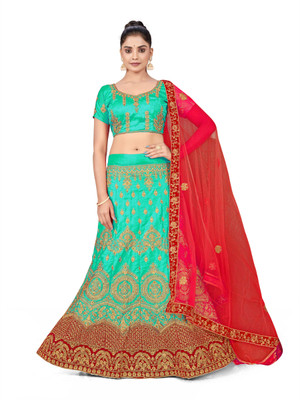 manvaa Embellished Semi Stitched Lehenga Choli(Green)