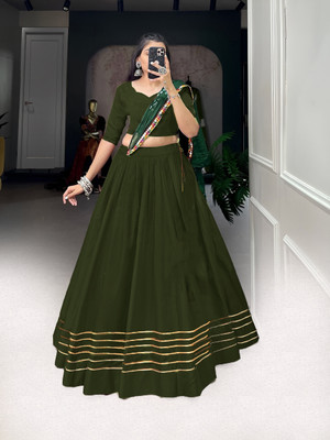 MITRABIZ Self Design Semi Stitched Lehenga Choli(Dark Green)