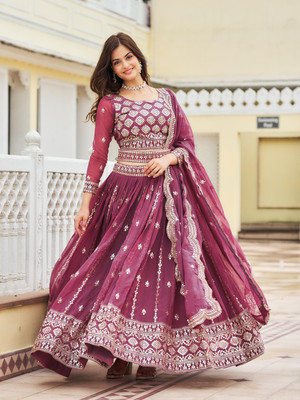 Jogmaya Fashion Embroidered Semi Stitched Lehenga Choli(Purple)