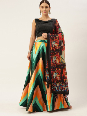 kaizen International Digital Print Semi Stitched Lehenga Choli(Multicolor)