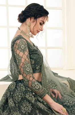 ROKKLIKE Embroidered Semi Stitched Lehenga Choli(Light Green)