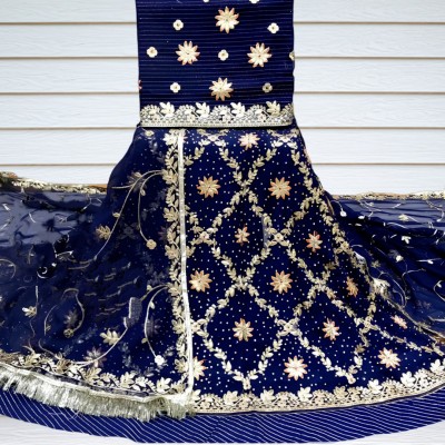 New Pooja Embroidered, Embellished, Self Design Semi Stitched Rajasthani Poshak(Light Blue)