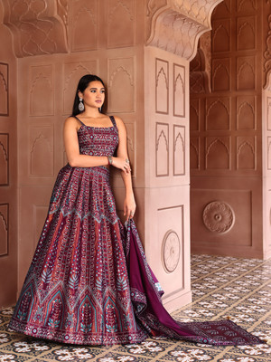 PURVAJA Self Design Semi Stitched Lehenga Choli(Maroon)