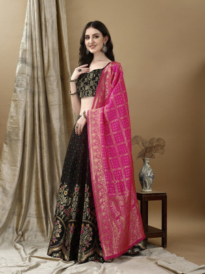 SWAMI STUDIO Self Design Semi Stitched Lehenga Choli(Black)