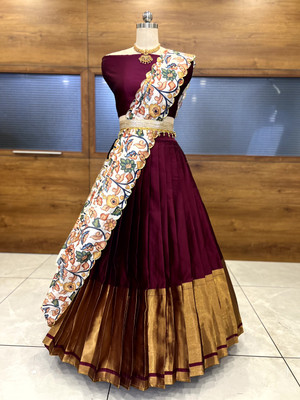 MR Y Self Design Semi Stitched Lehenga Choli(Purple)