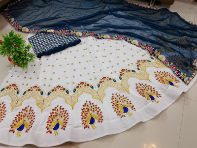 Anjani Textile Embroidered Semi Stitched Lehenga Choli(White)