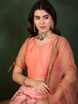 Sangria Embroidered Stitched Lehenga Choli(Multicolor)