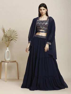 Madhuram Textiles Embroidered Stitched Lehenga Choli(Dark Blue)