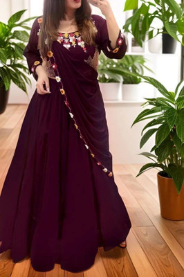 HOUSE OF COMMON Embellished Semi Stitched Lehenga & Crop Top(Purple)