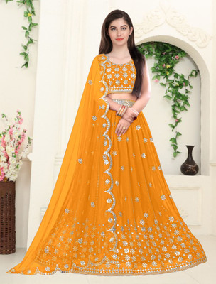 Trust Win Textile Embroidered Semi Stitched Lehenga Choli(Yellow)