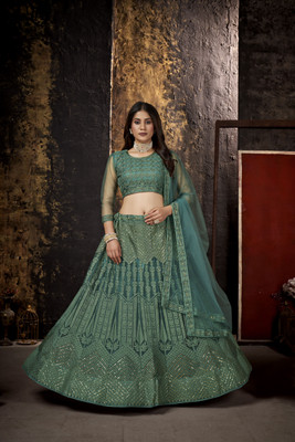 Yogik Creation Embroidered Semi Stitched Lehenga Choli(Green)