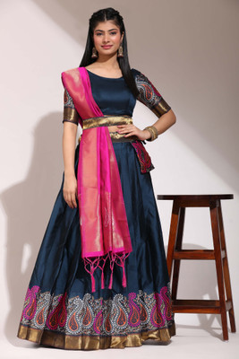 SHREE CREATION Self Design Semi Stitched Lehenga Choli(Blue)