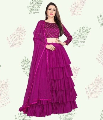 Bawri Embroidered Semi Stitched Lehenga Choli(Purple)