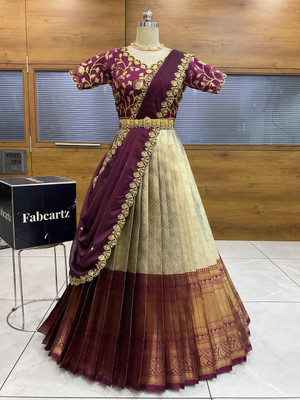 Fabcartz Self Design Semi Stitched Lehenga Choli(Beige)