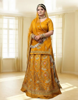 SHREE AMBEY TRADING Embroidered Semi Stitched Rajasthani Poshak(Yellow)