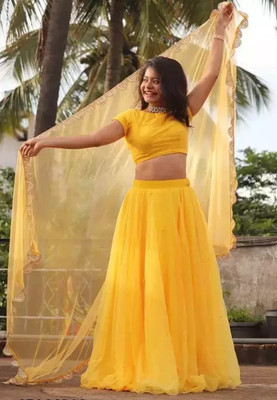 Rise On Fab Self Design Semi Stitched Lehenga Choli(Yellow)