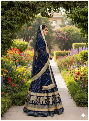 bherva tex Embroidered Semi Stitched Rajasthani Poshak(Dark Blue)