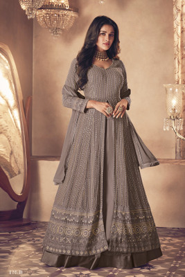 AVITAATEX Embroidered Semi Stitched Lehenga & Kurta(Grey)