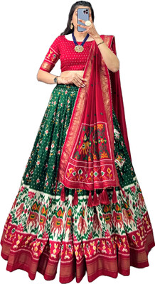 aj retail Digital Print Semi Stitched Lehenga Choli(Green, Red)