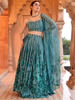 PURVAJA Printed Semi Stitched Lehenga Choli(Green)