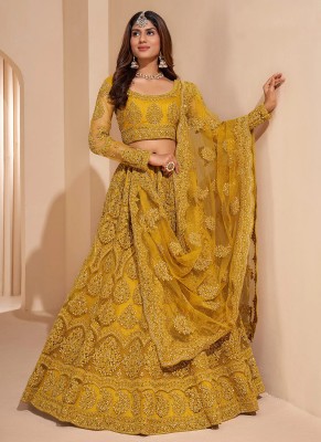 Udbhav Export Embroidered Semi Stitched Lehenga Choli(Yellow)