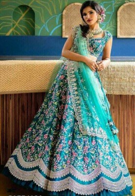 KRISHNA FASHION Embroidered Semi Stitched Lehenga Choli(Blue)