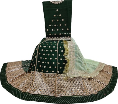 MANTUSHTI Embroidered Semi Stitched Rajasthani Poshak(Dark Green)