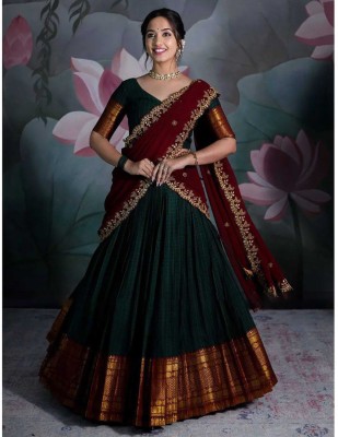 SHREE CREATION Self Design Semi Stitched Lehenga Choli(Dark Green)