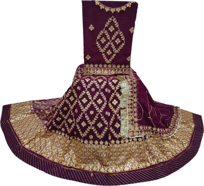 MANTUSHTI Embroidered Semi Stitched Rajasthani Poshak(Purple)