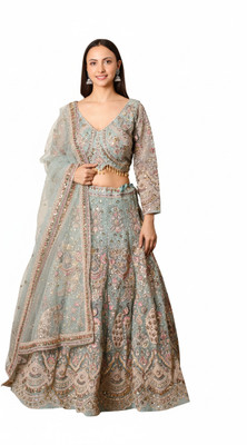 Party Queen Embroidered Stitched Lehenga Choli(Blue)