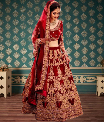 Trijal Fab Embroidered Semi Stitched Lehenga Choli(Red)