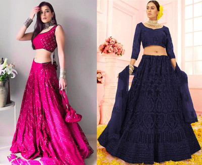 Reelove Factory Embroidered Semi Stitched Lehenga Choli(Pink, Blue)