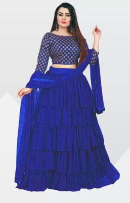 vraj enterprise Printed Semi Stitched Lehenga Choli(Light Blue)