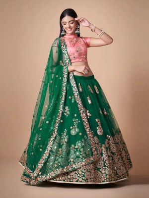 Kedar Fab Embroidered, Embellished Semi Stitched Lehenga Choli(Green)