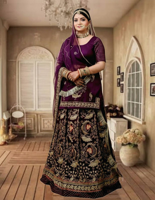 Bhawani Collection Embroidered Semi Stitched Rajasthani Poshak(Purple)