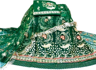WomenFashion Embroidered Semi Stitched Rajasthani Poshak(Green)