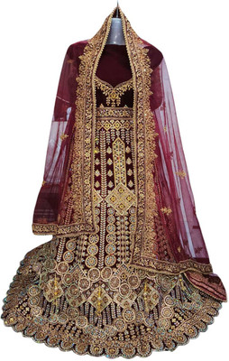 ANSH VANSH Embroidered Semi Stitched Lehenga Choli(Maroon)