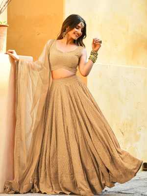 Tasrika Embroidered Semi Stitched Lehenga Choli(Beige)