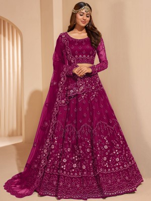 atsevam Embroidered Semi Stitched Lehenga Choli(Pink)