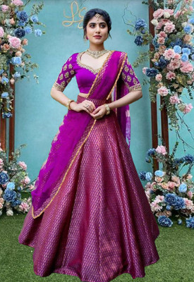 Kedar Fab Self Design Semi Stitched Lehenga Choli(Purple)