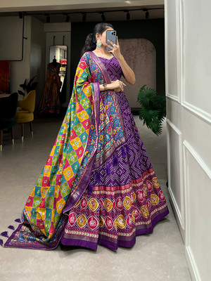 Julee Printed Semi Stitched Lehenga Choli(Purple)