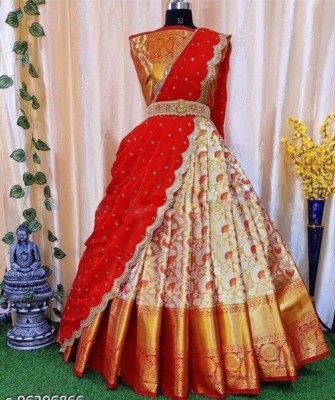 Swara Enterprise Solid Semi Stitched Lehenga Choli(Red)