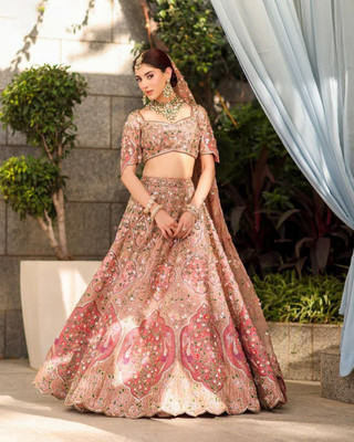 Mmaruticretion Embroidered Stitched Lehenga Choli(Pink)