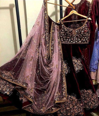 PD CLOTH VILLA Embroidered Semi Stitched Lehenga Choli(Maroon)