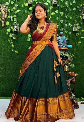 Harshiv Textile Embellished Semi Stitched Lehenga Choli(Green)