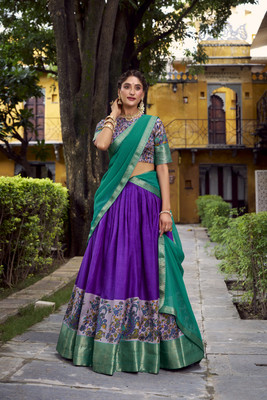 LookNbook art Printed Stitched Lehenga Choli(Purple)