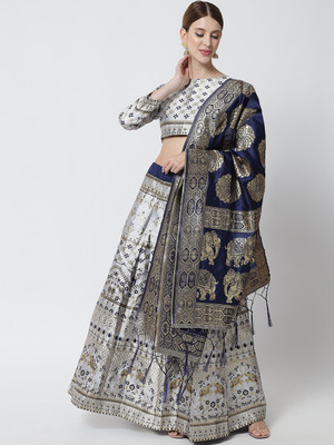 Divastri Self Design Semi Stitched Lehenga Choli(White, Blue)