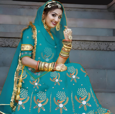 HEMLATA ENTERPRISE Embroidered Semi Stitched Rajasthani Poshak(Light Blue)