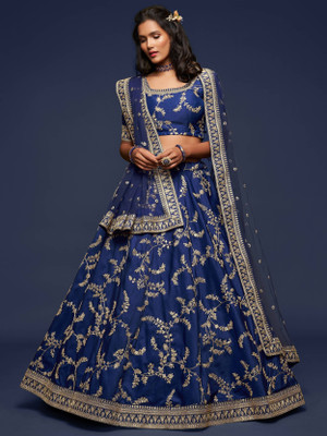 LADALI Embroidered Semi Stitched Lehenga Choli(Dark Blue)