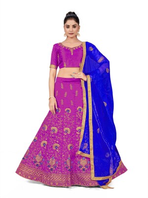 manvaa Embroidered Semi Stitched Lehenga Choli(Purple)